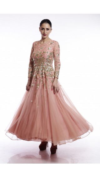Peach-Pink Embroidered Gown