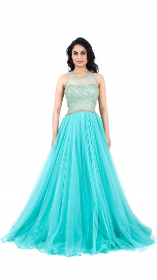 Aqua blue embroidered gown