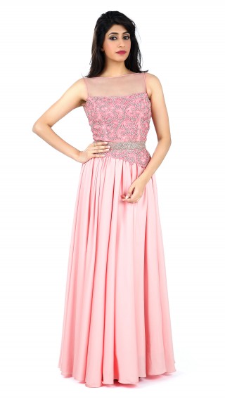 Rose pink asymmetrical gown