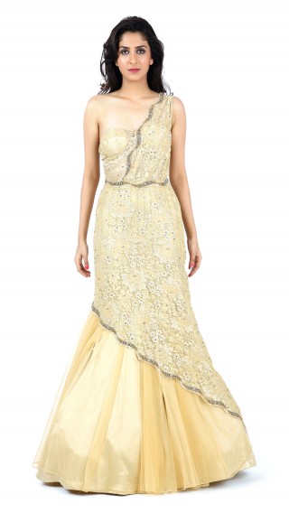Gold chantilly lace gown
