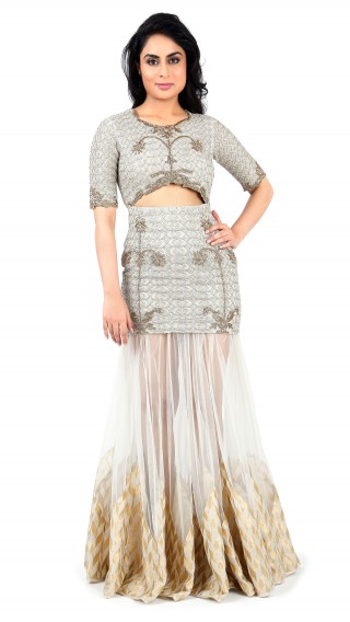 Embroidered Cutout Choli with Tulle Skirt