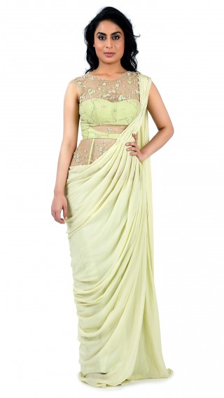 Lime Green Saree Gown