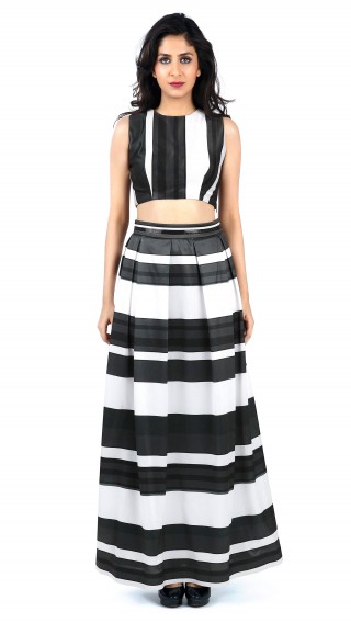Black & White Digital Print Skirt and Crop Top