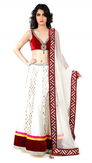 Ivory and Red Occasion Lengha Set