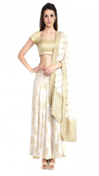 White and Gold Lengha Set
