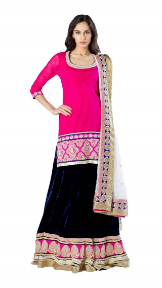 Pink and Navy Lengha Set