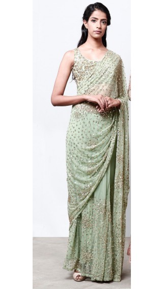 Green Sequins Sari 