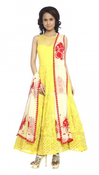 Mustard Suit with Contrast Dupatta