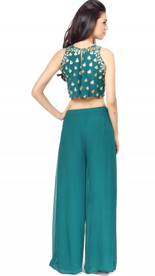 Teal Green Crop Top with Palazzos