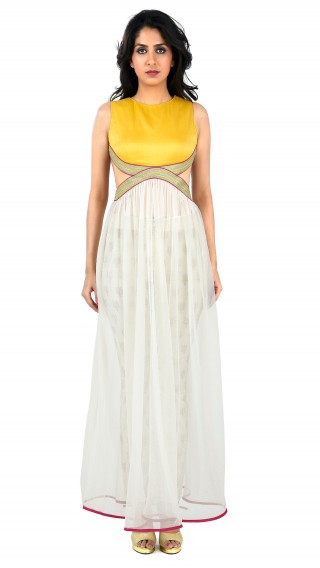 Yellow & Offwhite Cutout Dress