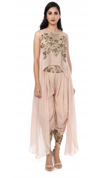 Old Rose Asymmetrical Top with Patiala Pants