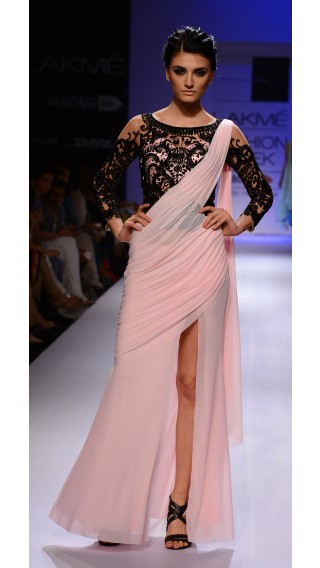 Pink and Black Sari-Gown