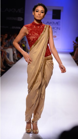 Gold and Red Dhoti Sari-Gown