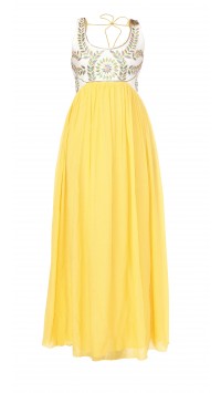 Yellow Gown with Embroidered Yoke