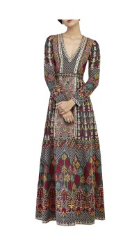 Brown Embroidered Maxi Dress