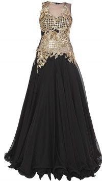 Black Flared Gown with Embellishments