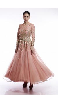 Peach-Pink Embroidered Gown