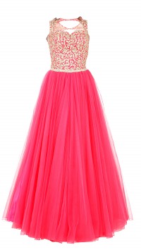 Pink gown with aari work