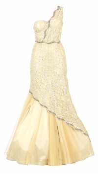 Gold chantilly lace gown