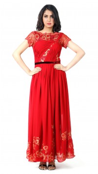 Red Lace and Georgette Gown