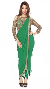Emerald Green Dhoti Saree Gown