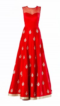 Red Raw Silk Gown