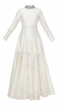 White Raw Silk Cutwork Gown