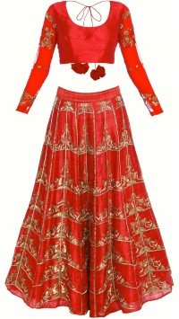Red Silk Embroidered Lehenga