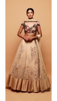 Off White Lehenga with Floral Blouse