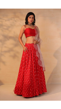 Red Printed Skirt Set