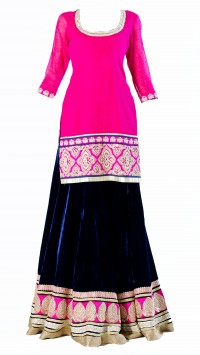 Pink and Navy Lengha Set