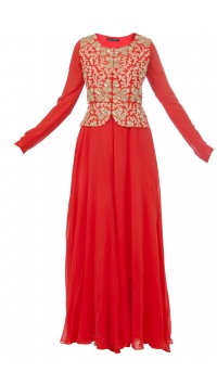 Red Jumpsuit with Embroidered Peplum Jacket