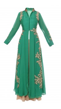 Green Embroidered Jacket with Palazzo Pants