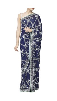 Navy Blue Embroidered Sari With Blouse