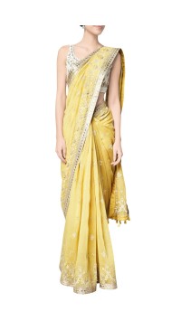 Yellow Maheen Chanderi Mullmull Sari With Chanderi Silk Blouse