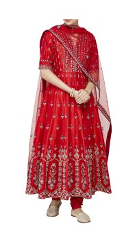 Red Silk Embroidered Suit