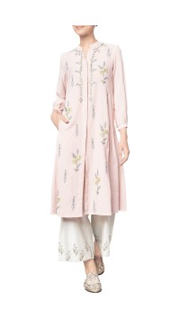 Blush Pink Cotton Georgette Embroidered Aarya Tunic With Cullotes