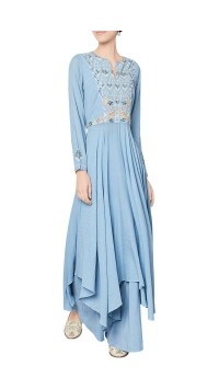 Blue Cotton Georgette Ayaani Anarkali With Palazzos