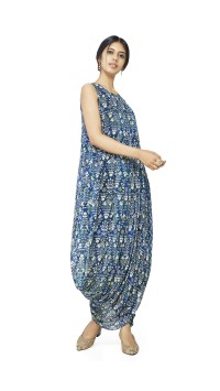 Deep Blue Printed Dhoti Dress