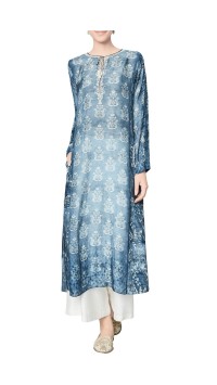 Blue Modal Silk Printed Karvi Tunic