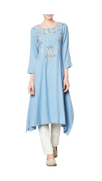 Blue Cotton Georgette Embroidered Ishira Tunic
