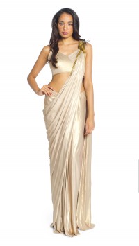Shimmer Gold Jersey Sari