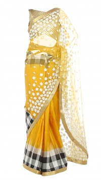 Yellow Saree with Leather Blouse