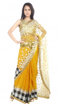 Yellow Saree with Leather Blouse