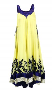Lime Yellow and Persian Blue Anarkali Set
