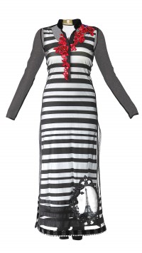 Black and white striped kurta set