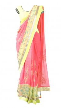 Bright Pink and Yellow Saree