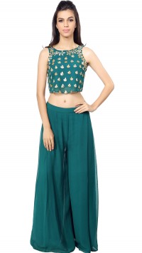 Teal Green Crop Top with Palazzos