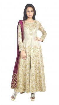 Gold Embroidered Anarkali with Pants