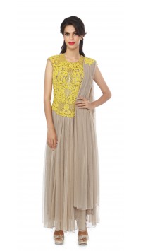 Oyster and Yellow Anarkali